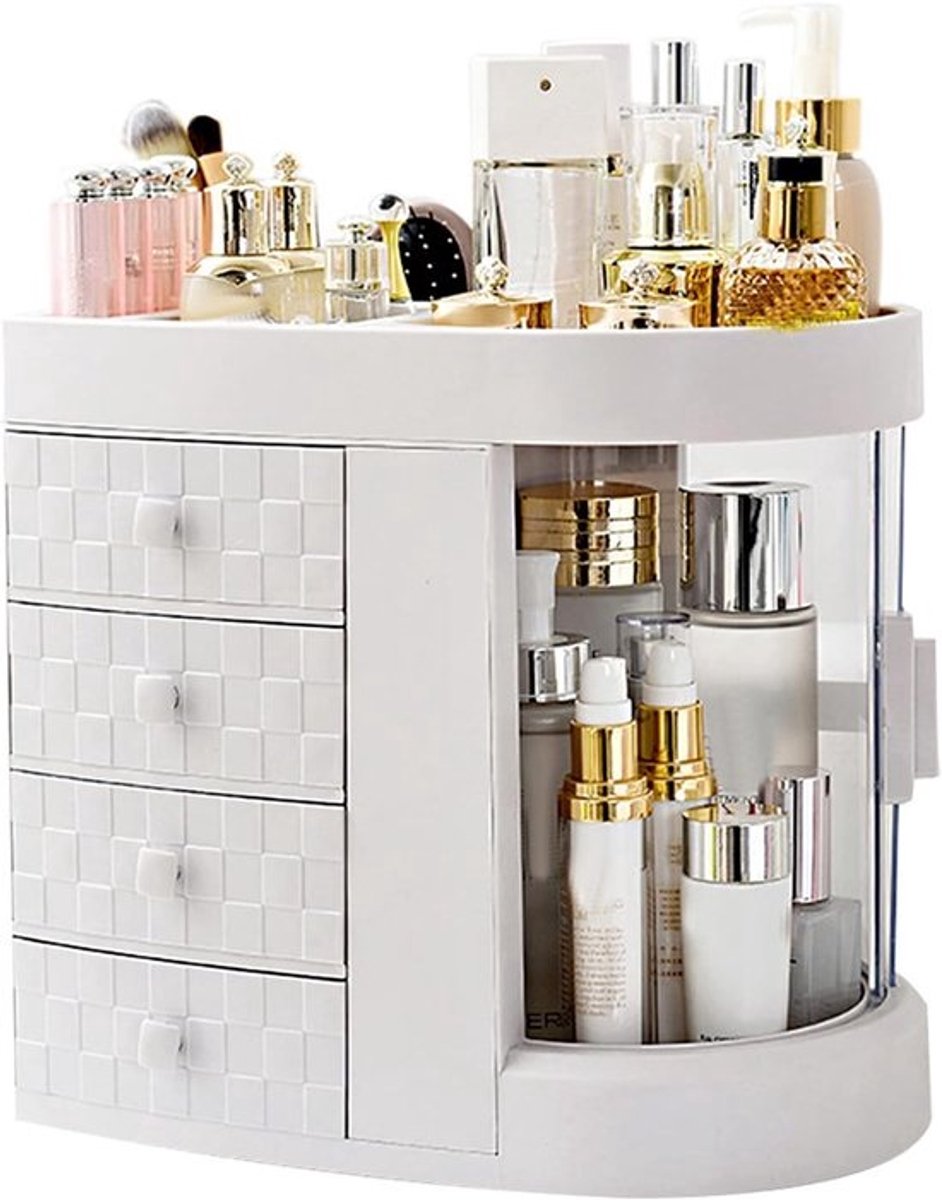 Make-up Organizer - Cosmetica Opberger - Bureau Tafel - 180 Graden Draaibaar - 30 x 15 cm - Wit