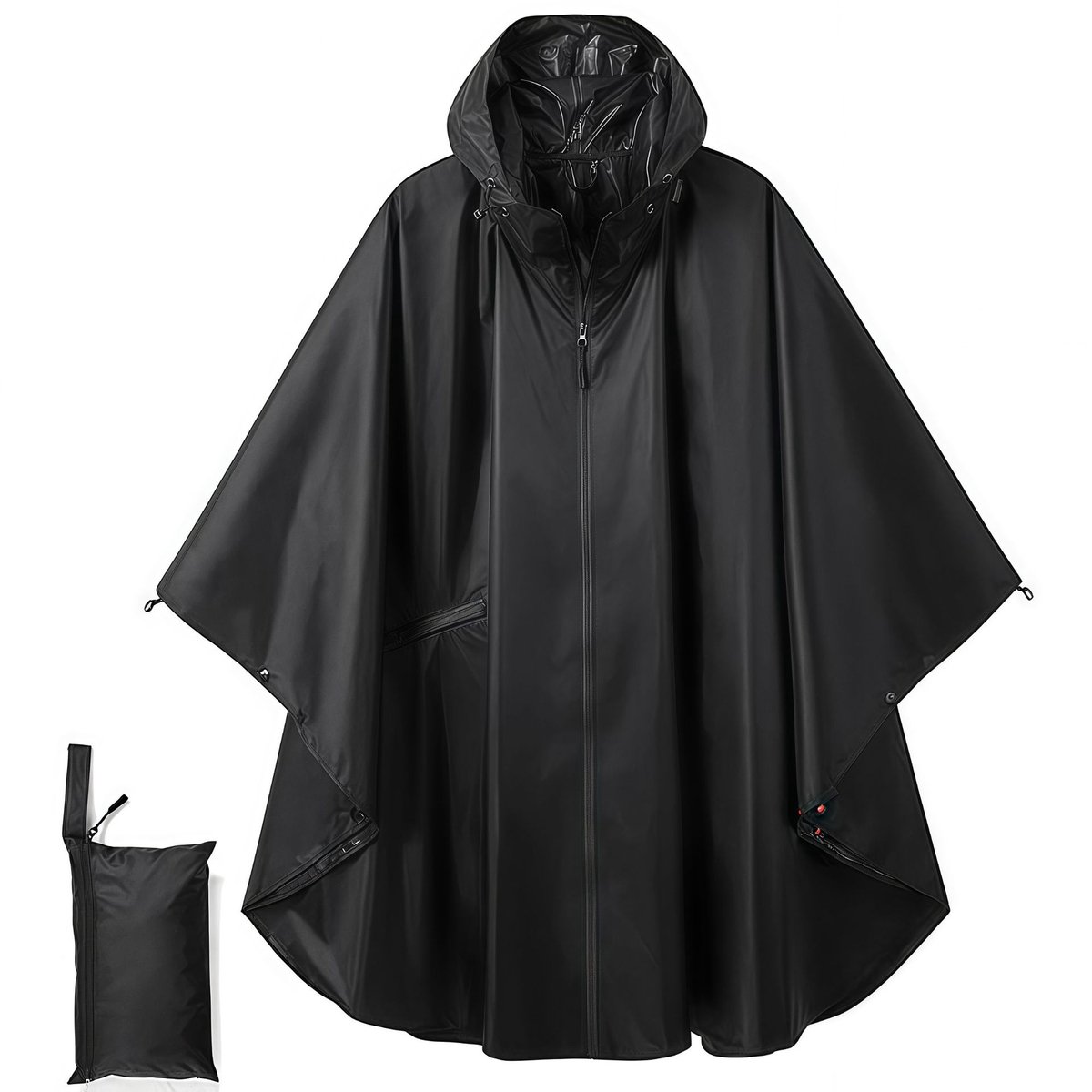 YAGXIG 3-in-1 regenjas - Regenjas - Regenjas uit één stuk - Met zakken - Unisex volwassenenmaat - Zwart - Waterdichte ritssluiting - 240T polyester taft PU-stof