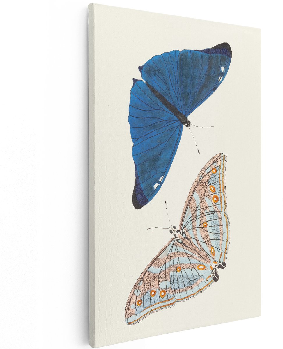 Artaza Canvas Schilderij Vlinders - 120x180 cm - Groot - Wanddecoratie Vintage - Muurdecoratie Dieren - Decoratie Natuur Blauw