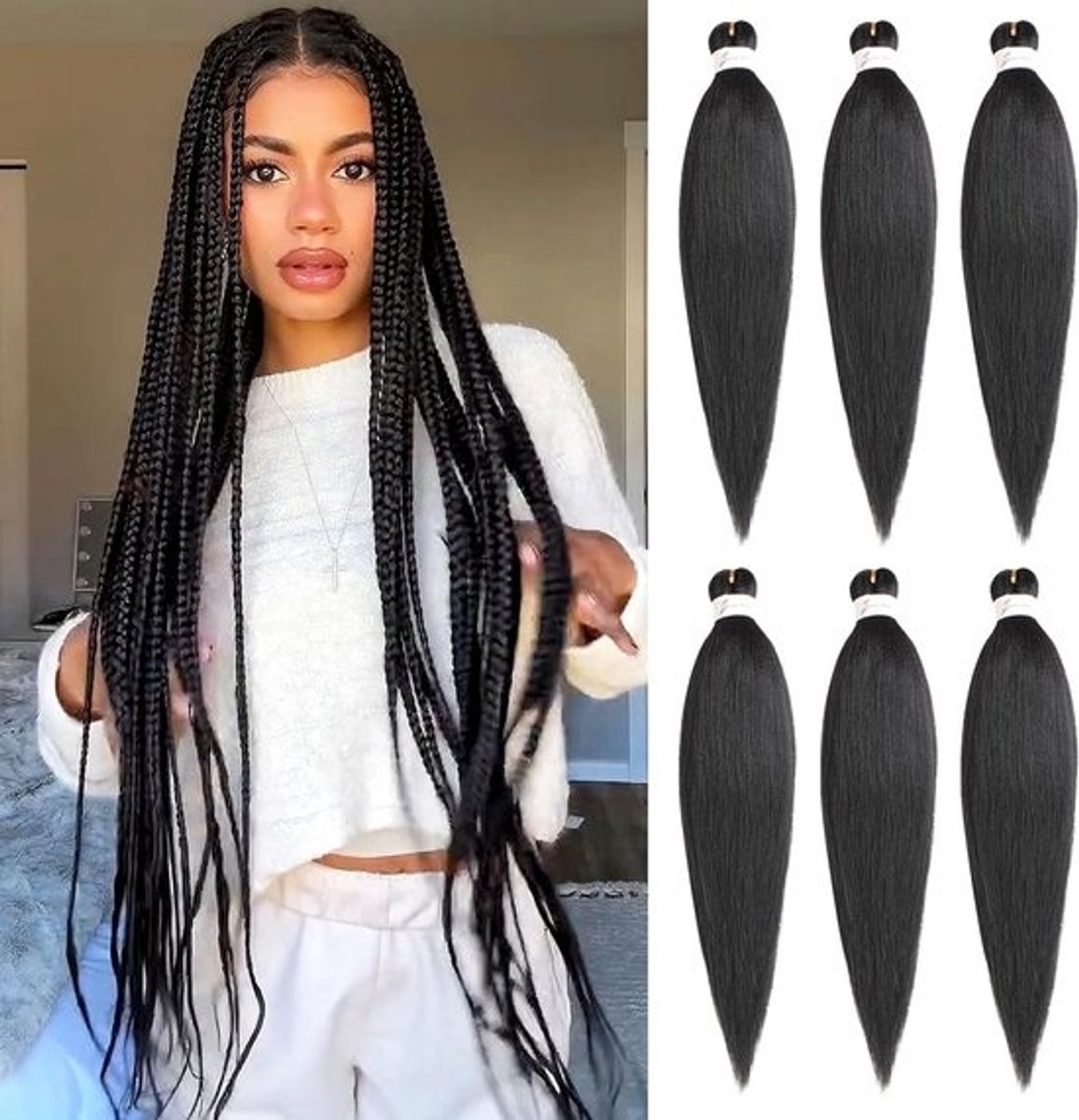 Vlecht Haar - Synthetisch Haar - Haar Vlechten - Warm Water Instelling - 6 Pakken - Natuurlijk Zwart