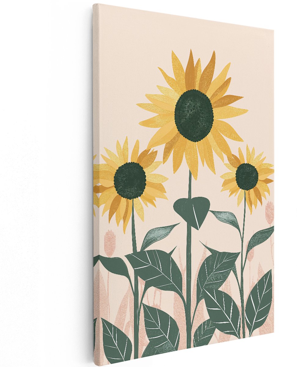 Artaza Canvas Schilderij Zonnebloemen - 120x180 cm - Groot - Wanddecoratie Bloemen - Muurdecoratie Boho - Decoratie Woonkamer - Geel