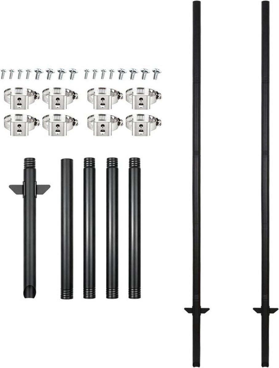 Veiligheidspaal Set - Markering Paal - Hekwerk Plaatsen - Met Klem Bevestiging - 200cm Hoog - Zwart