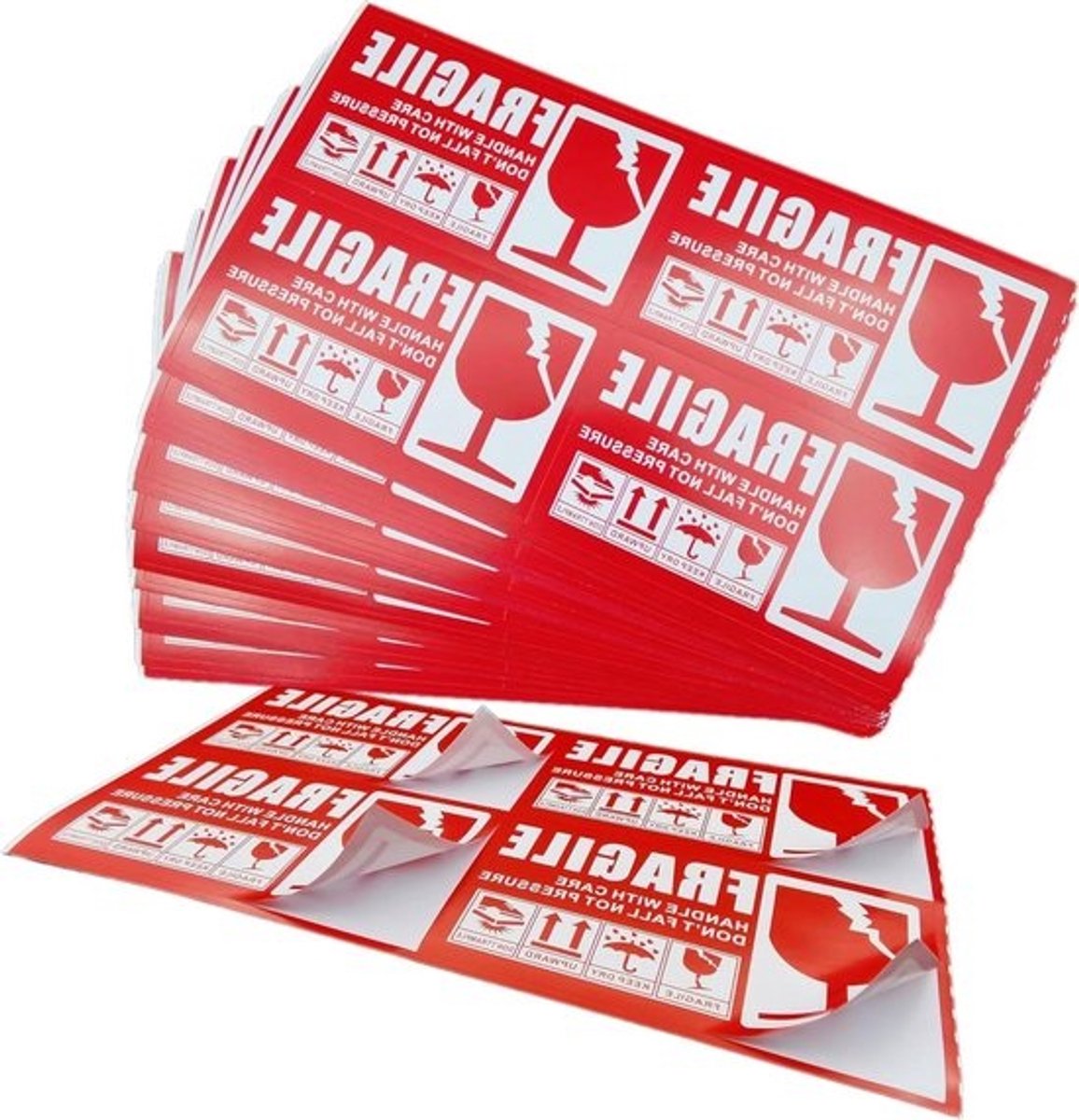 Breekbare Stickers - Verzendetiketten Verhuisstickers - Verzenden Beschermen - Permanente Zelfklevende - 8.5 x 5 cm - Rood