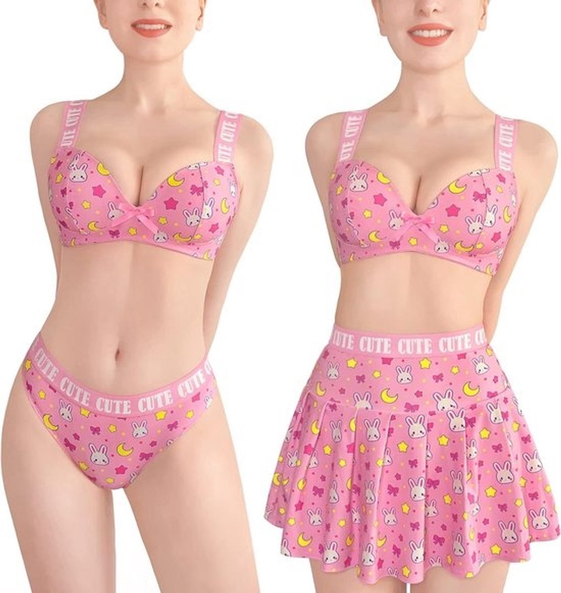 Sexy 3-delige Plus Size Lingerieset met Hoge Taille Rok, Bralette en Slip
