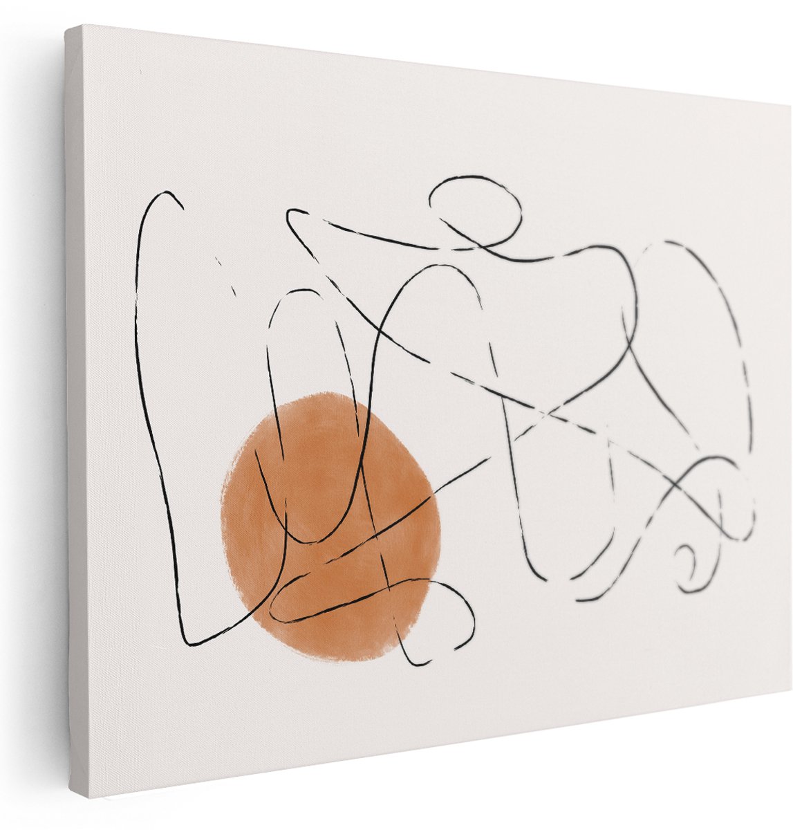 Artaza Canvas Schilderij Lijntekening - 160x120 cm - Groot - Wanddecoratie Abstract - Muurdecoratie Boho - Schilderijen Op Canvas Modern - Terracotta