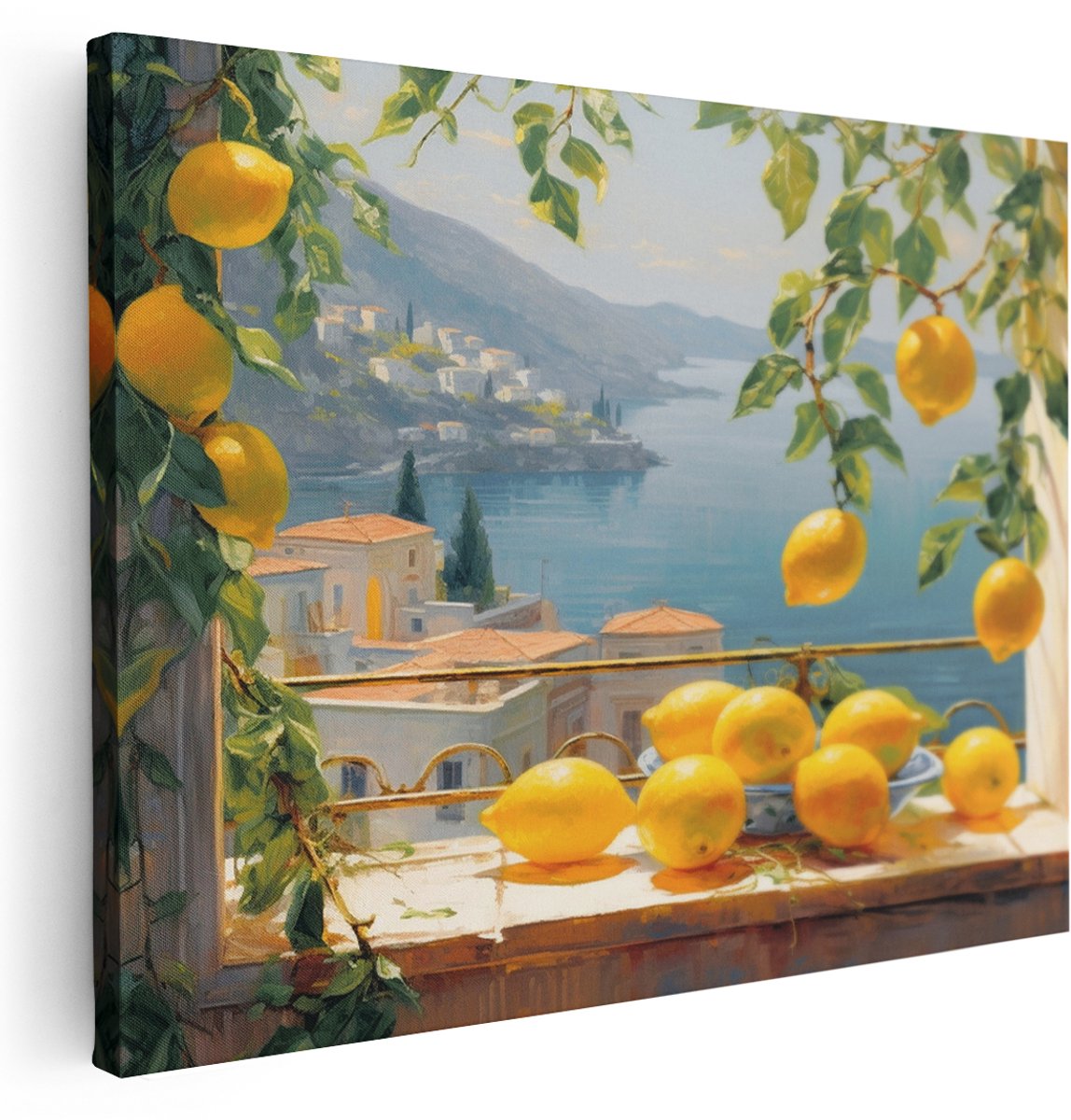 Artaza Canvas Schilderij Citroenen - 160x120 cm - Groot - Wanddecoratie Amalfikust - Muurdecoratie Landschap Italië - Schilderijen Op Canvas