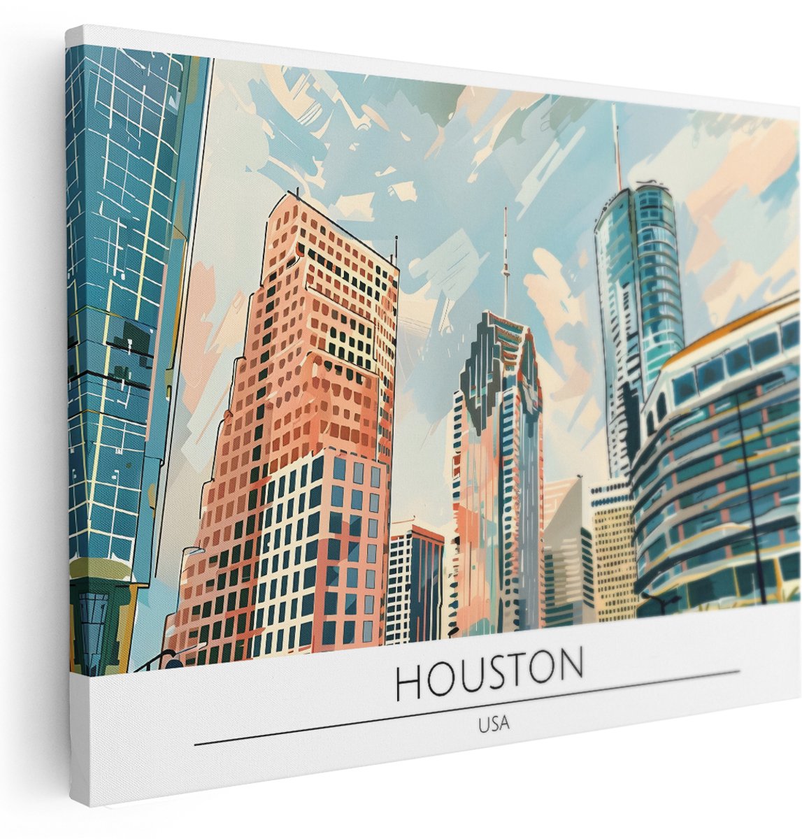 Artaza Canvas Schilderij Skyline Houston USA - 160x120 cm - Groot - Wanddecoratie Wolkenkrabbers - Muurdecoratie Amerika Stad - Kamer Accessoires