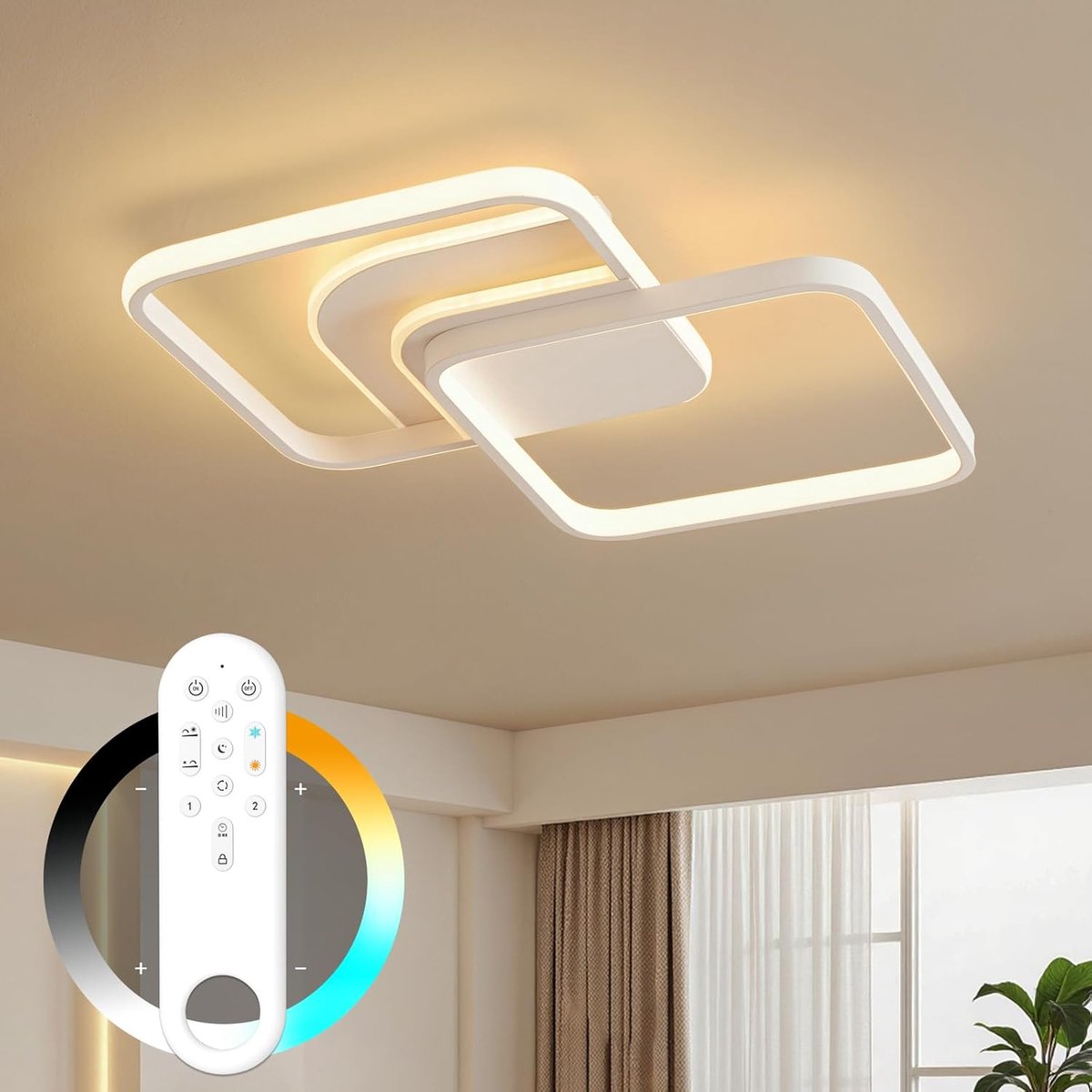Amdelne - LED Plafondlamp - Plafonniere - Modern - Binnenverlichting-Dimbaar 3 staps - Hal slaapkamer Lamp 3000K-6500K - 5600LM - 45W - Met afstandsbediening - Wit
