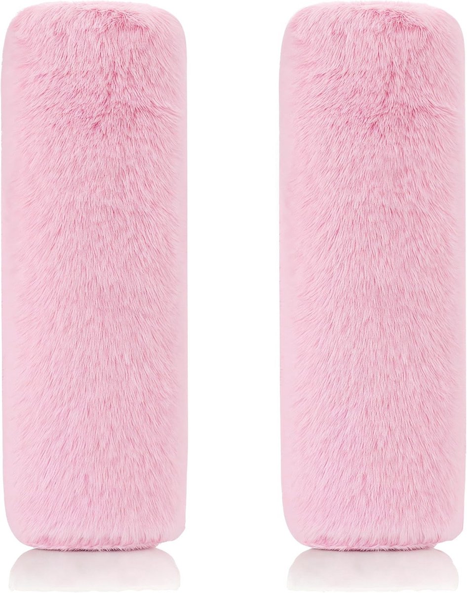 Zachte en Comfortabele Zitting Veiligheidsgordel Pads, Set van 2 voor Volwassenen en Kinderen, Geschikt voor Autostoelen en Rugzakken, Roze Faux Konijnenbont
