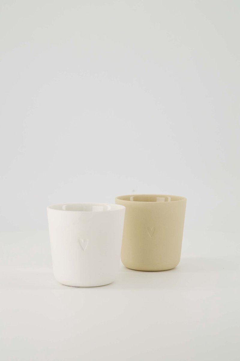 Zusss Set Van 2 Koffiemokken Hartje - Keramiek - Sand & Wit - 230Ml Keramiek Wit / Zand