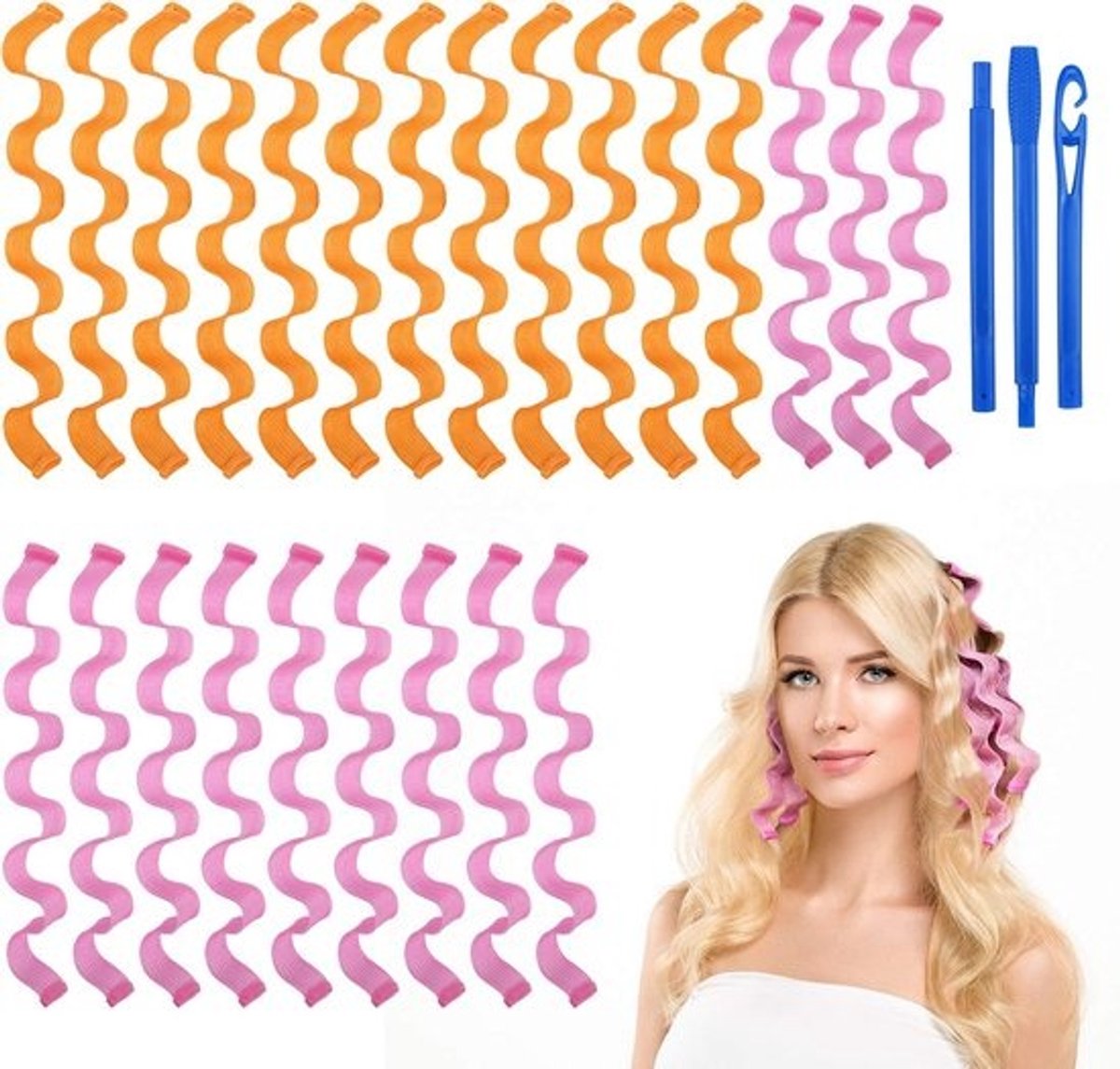 Haarkrulspelden Set voor Lang Haar - 24 Stuks, 45 cm Haarrollers voor Gezonde Golfkrullen zonder Hitte