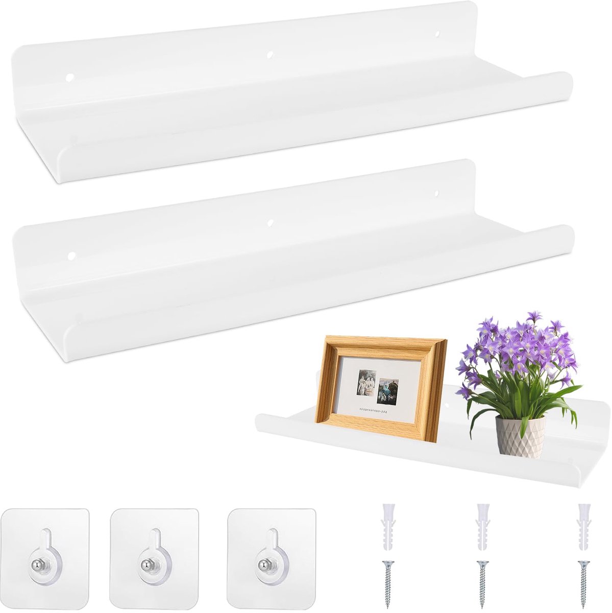 Acryl Zweefplank - Zelfklevend Zonder Boren - Voor Badkamer Woonkamer Slaapkamer Keuken Eetkamer - Wit 30 cm - 2 stuks