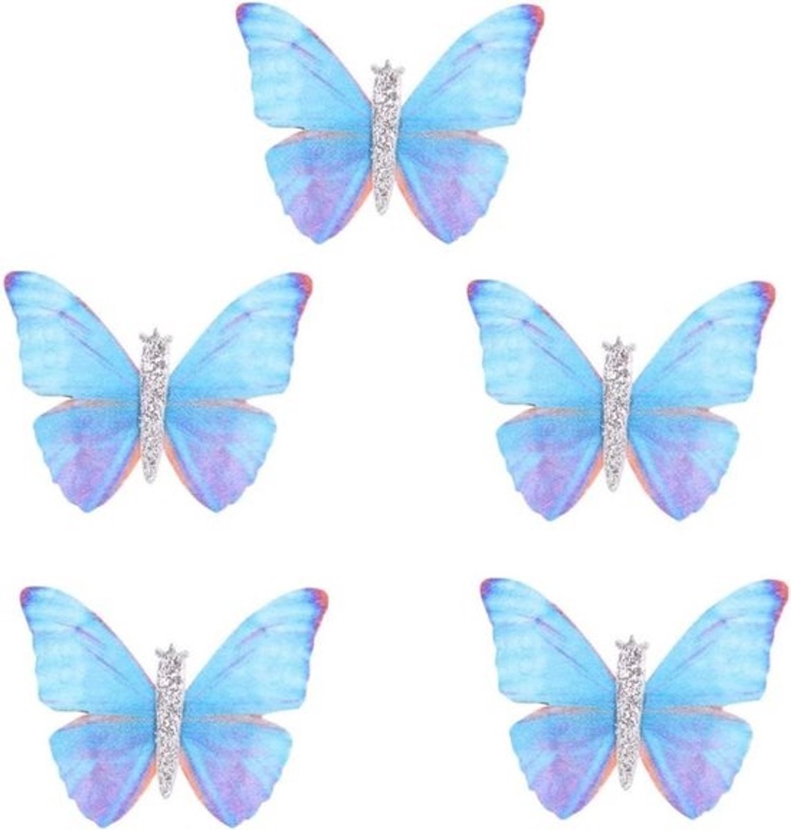 Vlinder Haarclips - Fee Accessoires - Feestelijk Haar - Set van 5 - 3.9 cm - Blauw