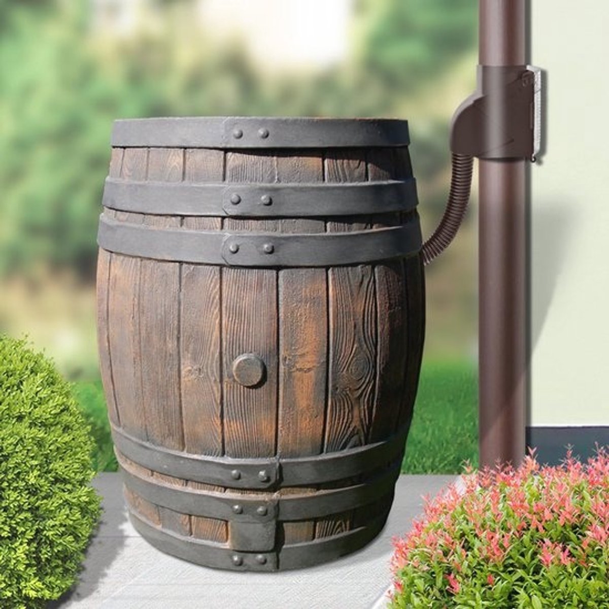 Wateropslag 50 liter - Houten look regenton met deksel en tap voor duurzaam gebruik