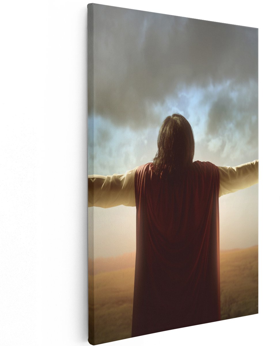 Artaza Canvas Schilderij Jezus Christus aan het Bidden bij Zonsopgang - 120x180 cm - Groot - Wanddecoratie Woonkamer - Schilderijen - Muurdecoratie