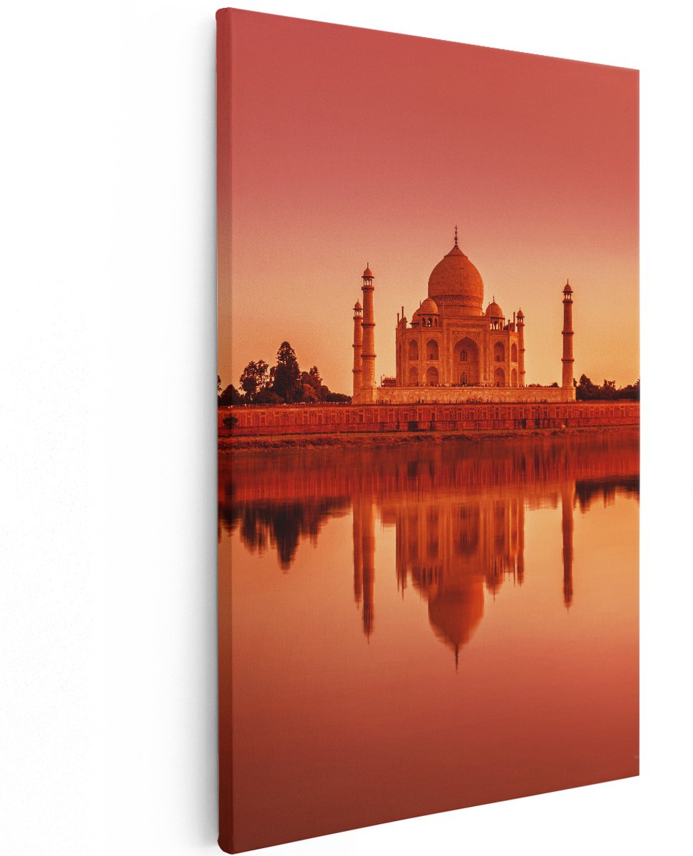 Artaza Canvas Schilderij Taj Mahal bij Zonsondergang - 120x180 cm - Groot - Wanddecoratie Woonkamer - Schilderijen - Muurdecoratie