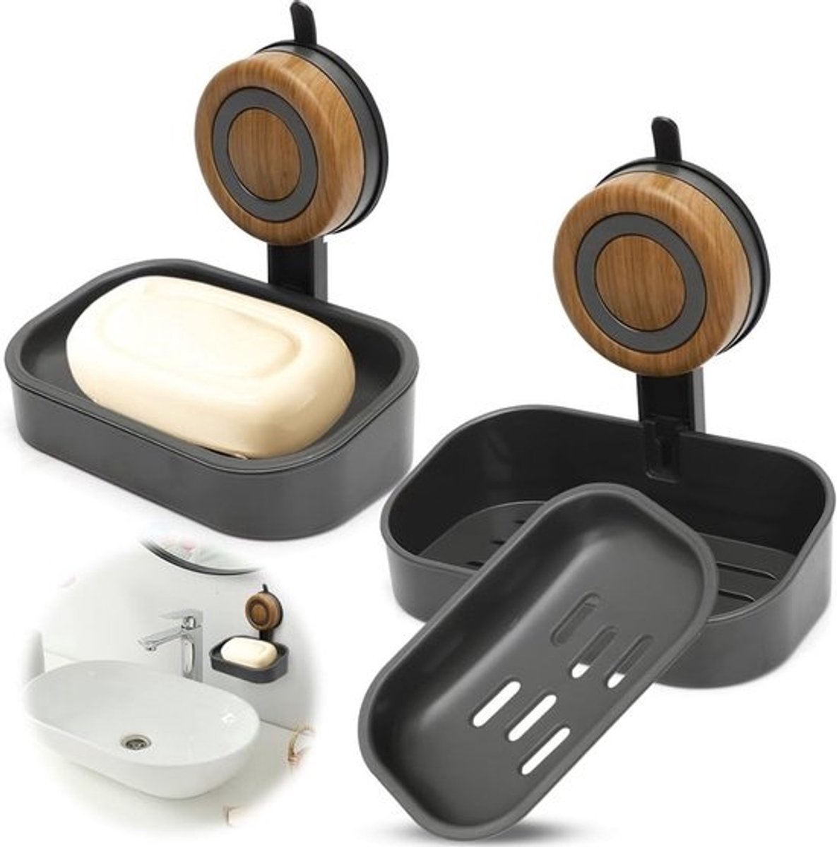 Praktische Zeepdispenser met Zuignap, Muurbevestiging Zonder Boren, Ideaal voor Douche, Bad en Keuken, Waterdicht en Verwijderbaar, Inclusief Sponshouder en Decoratie