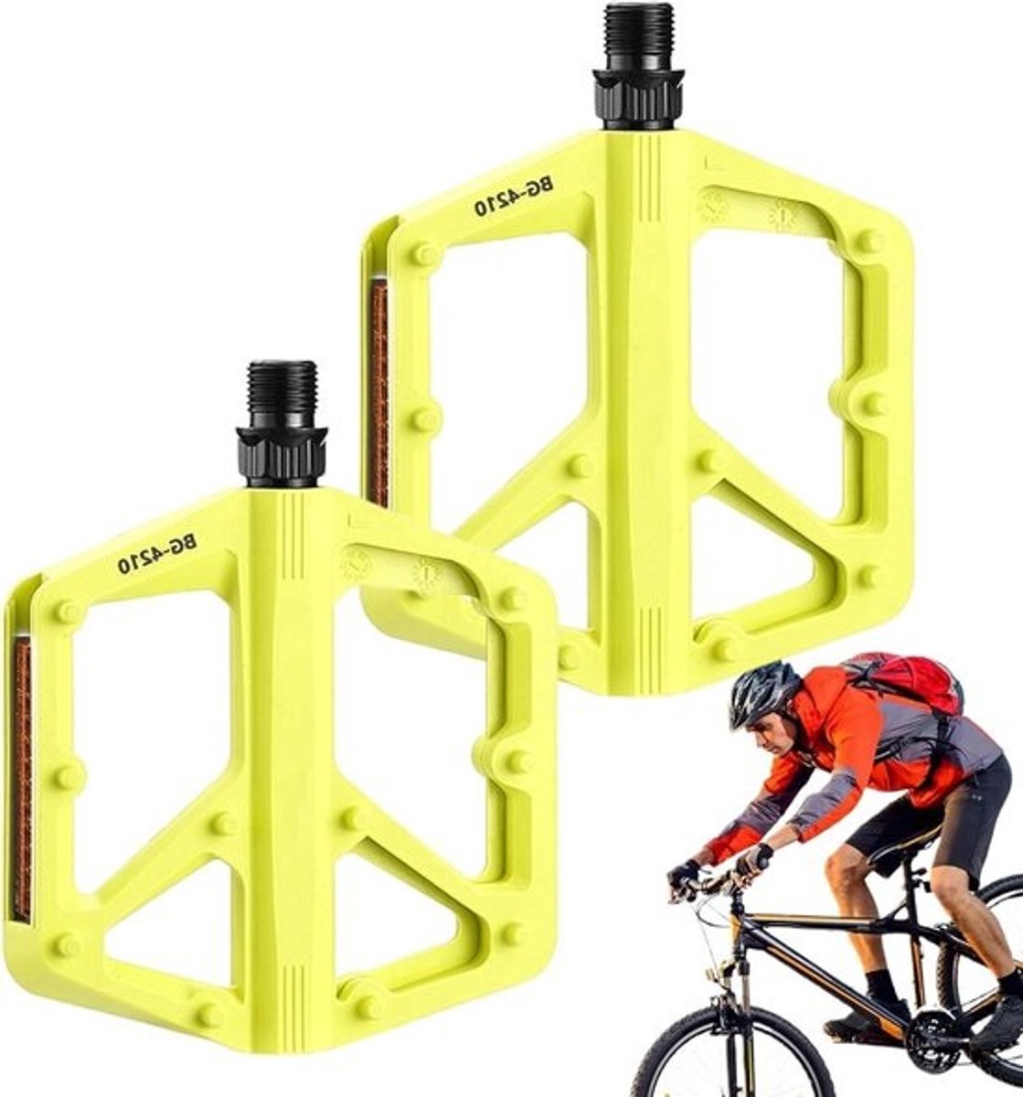 Fiets Pedalen - Platte Trappers - Outdoor Fietsen - 10 Antislip Pinnen - 10.5x8 cm - Geel