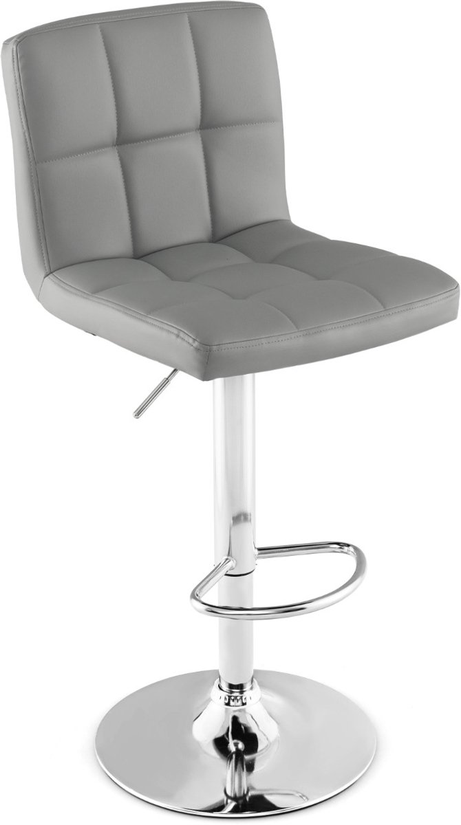 SureDeal® - Barkruk - Leer Hoogte Verstelbaar - Eetkamer Kookeiland - 42,5x43x96,5 cm - Grijs