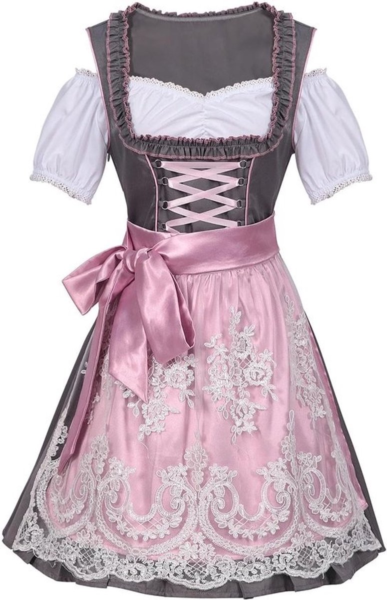 Traditionele Jurk - Dirndl Outfit - Oktoberfeest Vieren - Compleet Set - Midi Lengte - Roze Schort