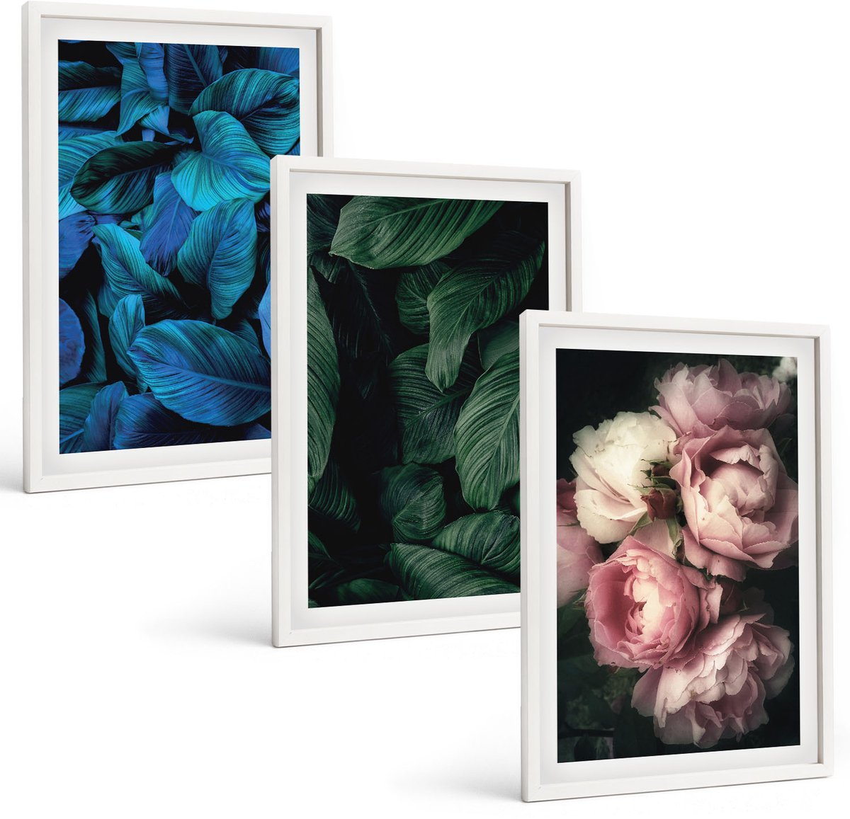 Wallfluent 3-Delige Schilderij Set - Bladeren En Bloemen In Verschillende Kleuren - 40 x 60 - Decoratieve Muurdecoratie - Slaapkamer - Interieur Decoratie