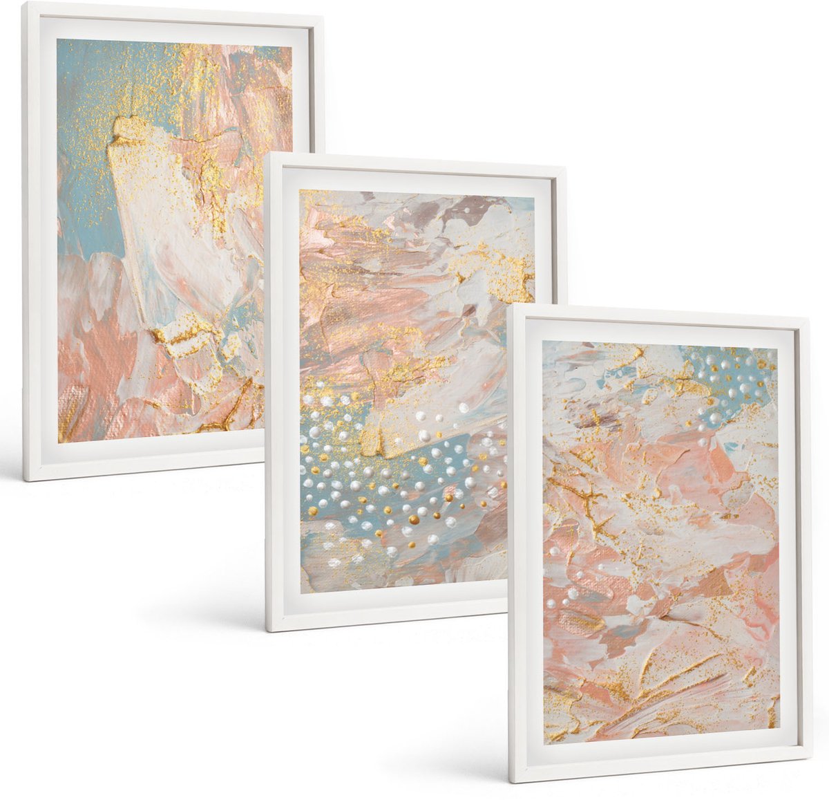 Wallfluent 3-Delige Schilderij Set - Abstracte Patronen In Pastelkleuren En Textuur - 40 x 60 - Decoratieve Schilderijen - Wanddecoratie - Hal - Interieur Decoratie