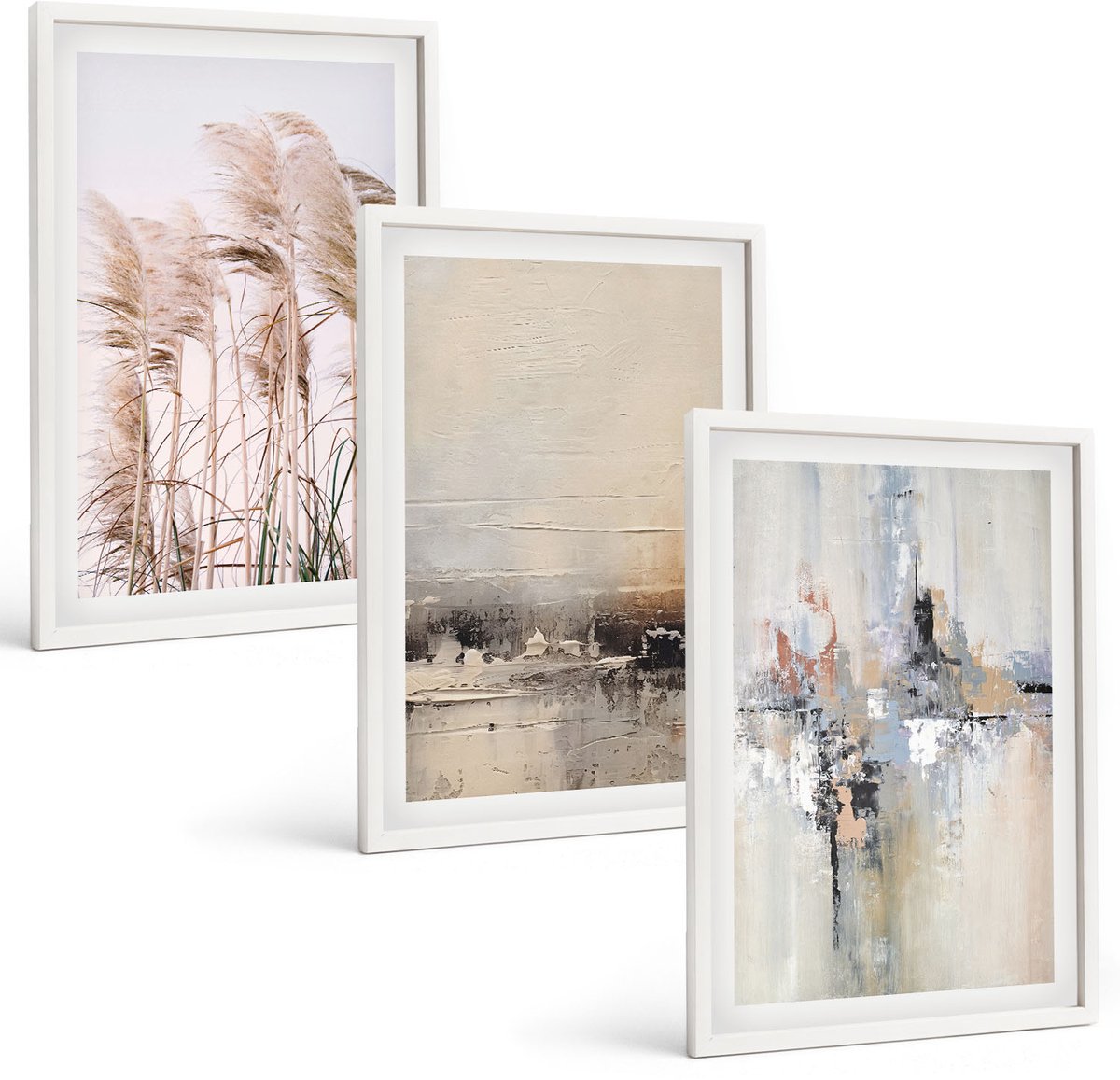 Wallfluent 3-Delige Schilderij Set - Abstracte Patronen Van Natuurlijke Vegetatie In Ingetogen Kleuren. - 40 x 60 - Schilderijen Set - Wanddecoratie - Woonkamer - Woonkamer Decoratie
