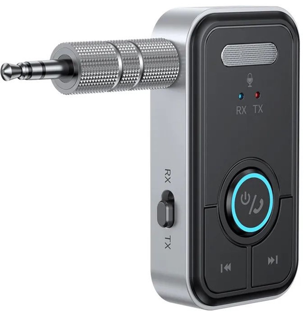 Bluetooth-adapter, audio van hoge kwaliteit, geen vertraging, ondersteunt AUX- en Type-C-interfaces, plug-and-play, zilverkleurig.