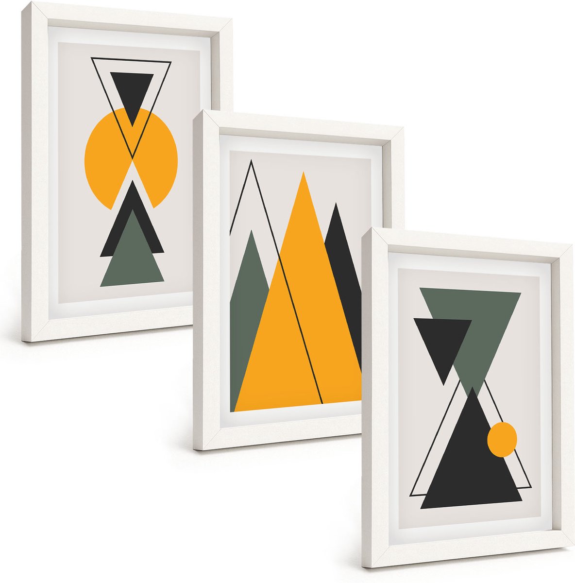 Wallfluent 3-Delige Schilderij Set - Abstracte Geometrische Vormen - 20 x 30 - Muurdecoratie - Schilderijen Set - Woonkamer - Decoratieve Schilderijen