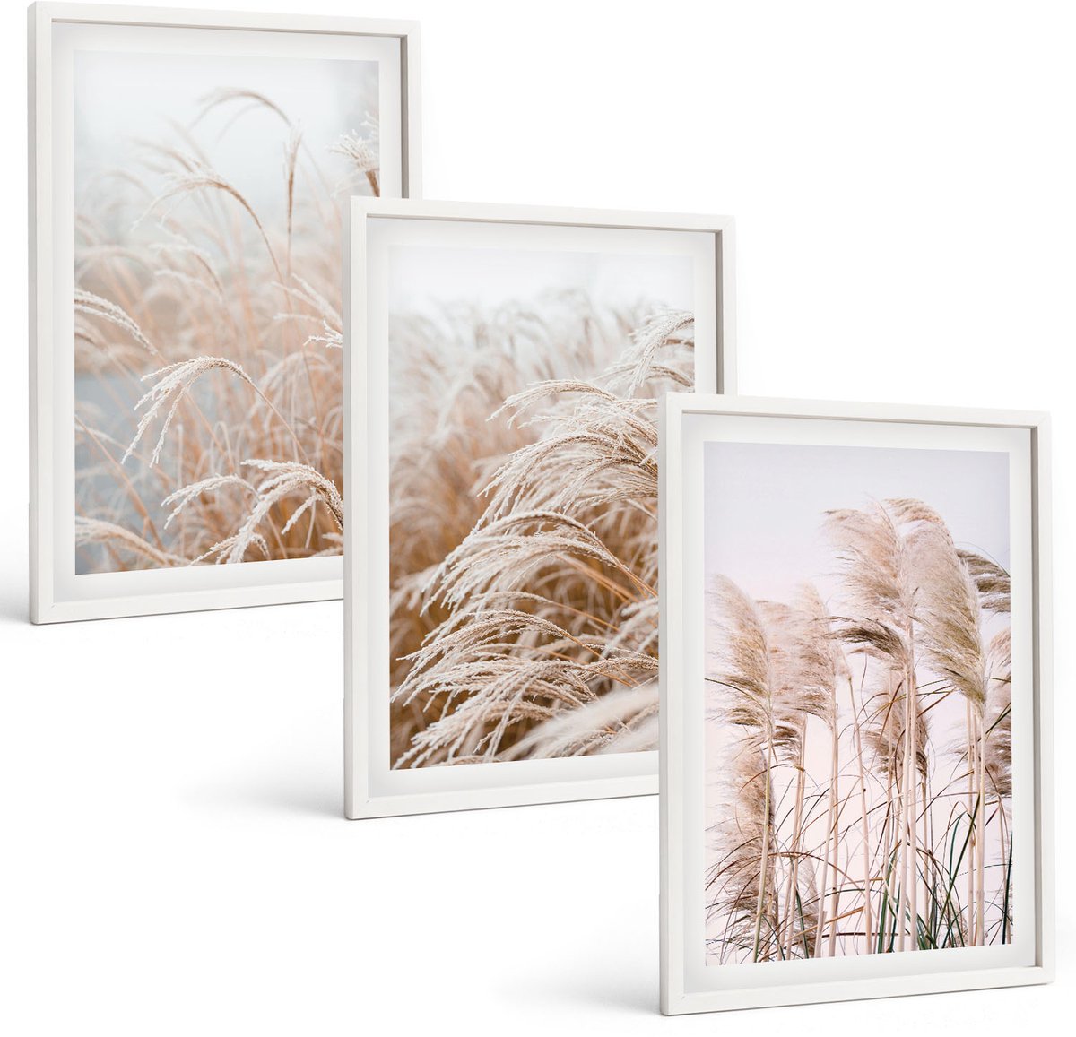Wallfluent 3-Delige Schilderij Set - Grasvelden In Delicate Tinten Bruin En Beige. - 40 x 60 - Decoratieve Schilderijen - Wanddecoratie - Hal - Interieur Decoratie