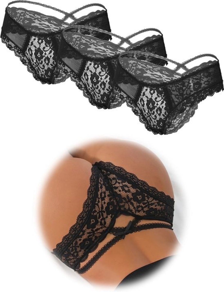 Chic Dames String met Open Kruz, Sexy Tanga en Kant - XS-4XL Transparante Slipjes