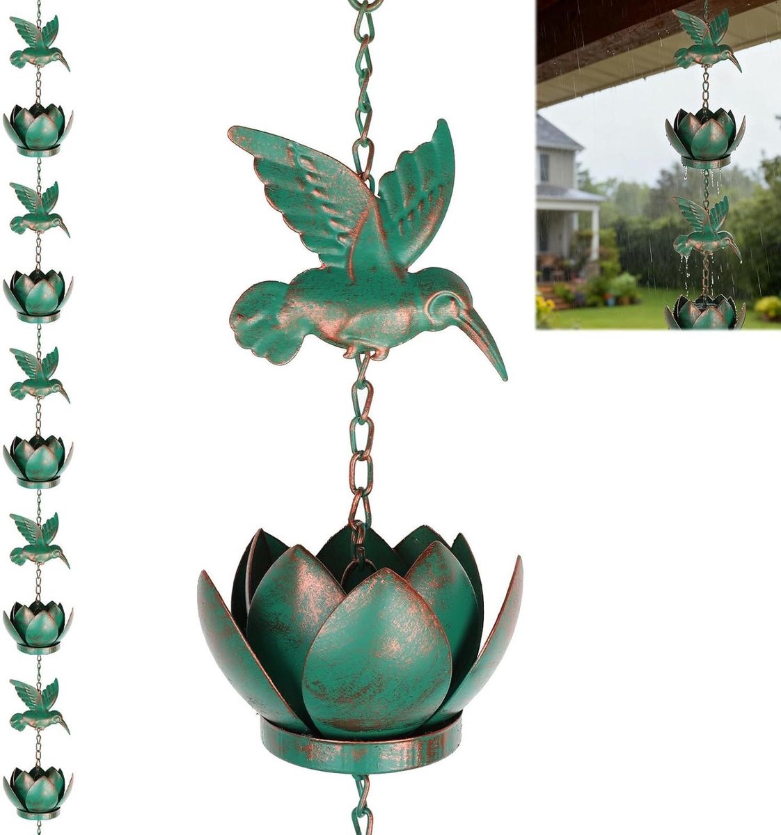 Regenwaterketting - Decoratieve ketting - Tuindecoratie - Duurzaam ijzer design - 24 meter - Smaragdgroen