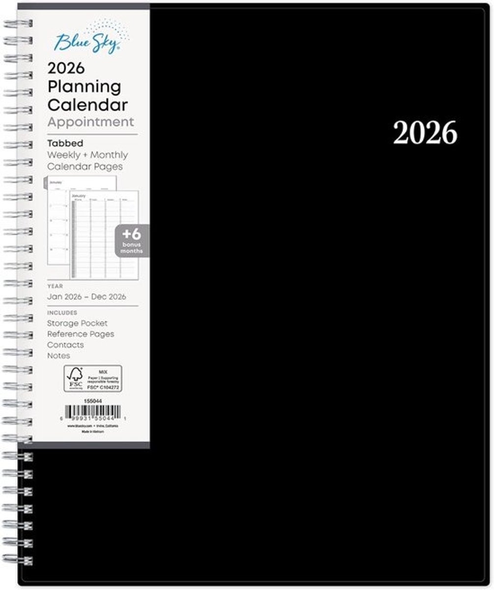 Grote Wekelijkse & Maandelijkse Agenda 2026 (Jan-Dec) - 8,5"x11" met 15 Min Timed Afspraken