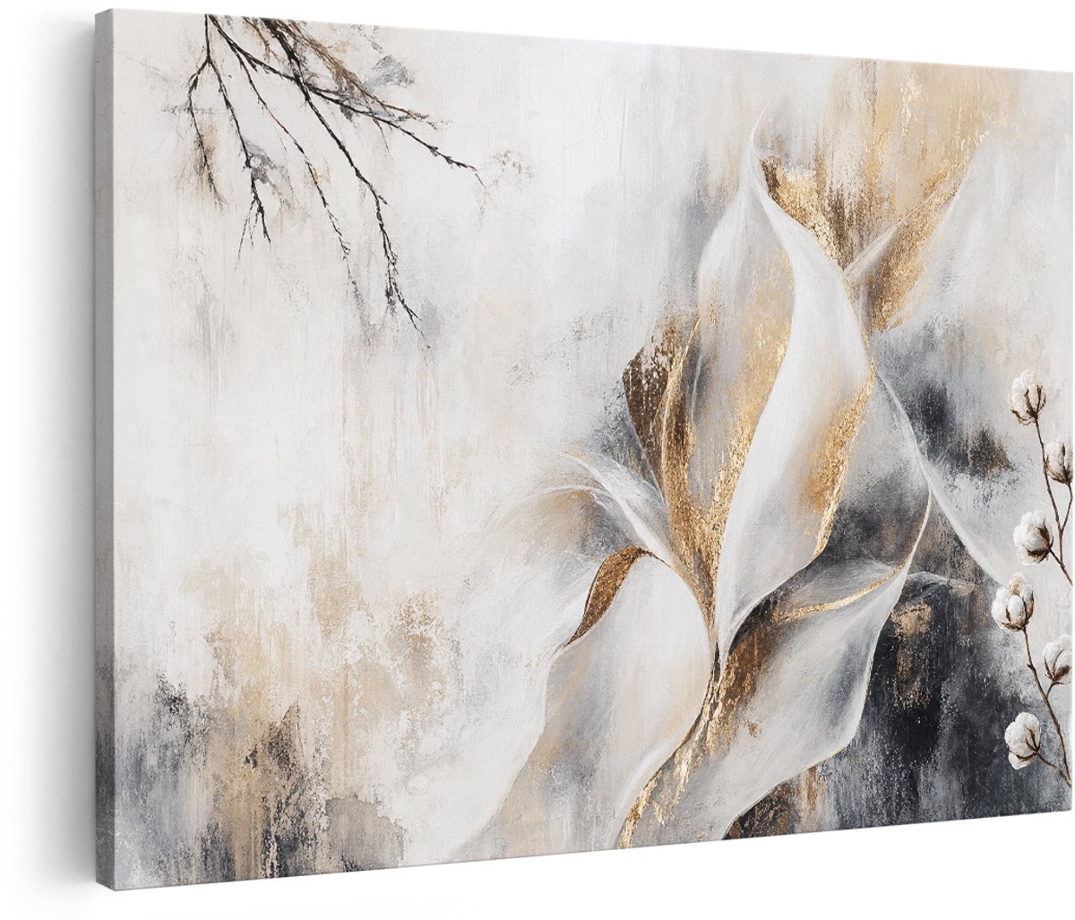 Artaza Canvas Schilderij Abstract Goud En Zwart - Moderne Kunst - 150x100 cm - Groot - Wanddecoratie Woonkamer - Schilderijen - Muurdecoratie