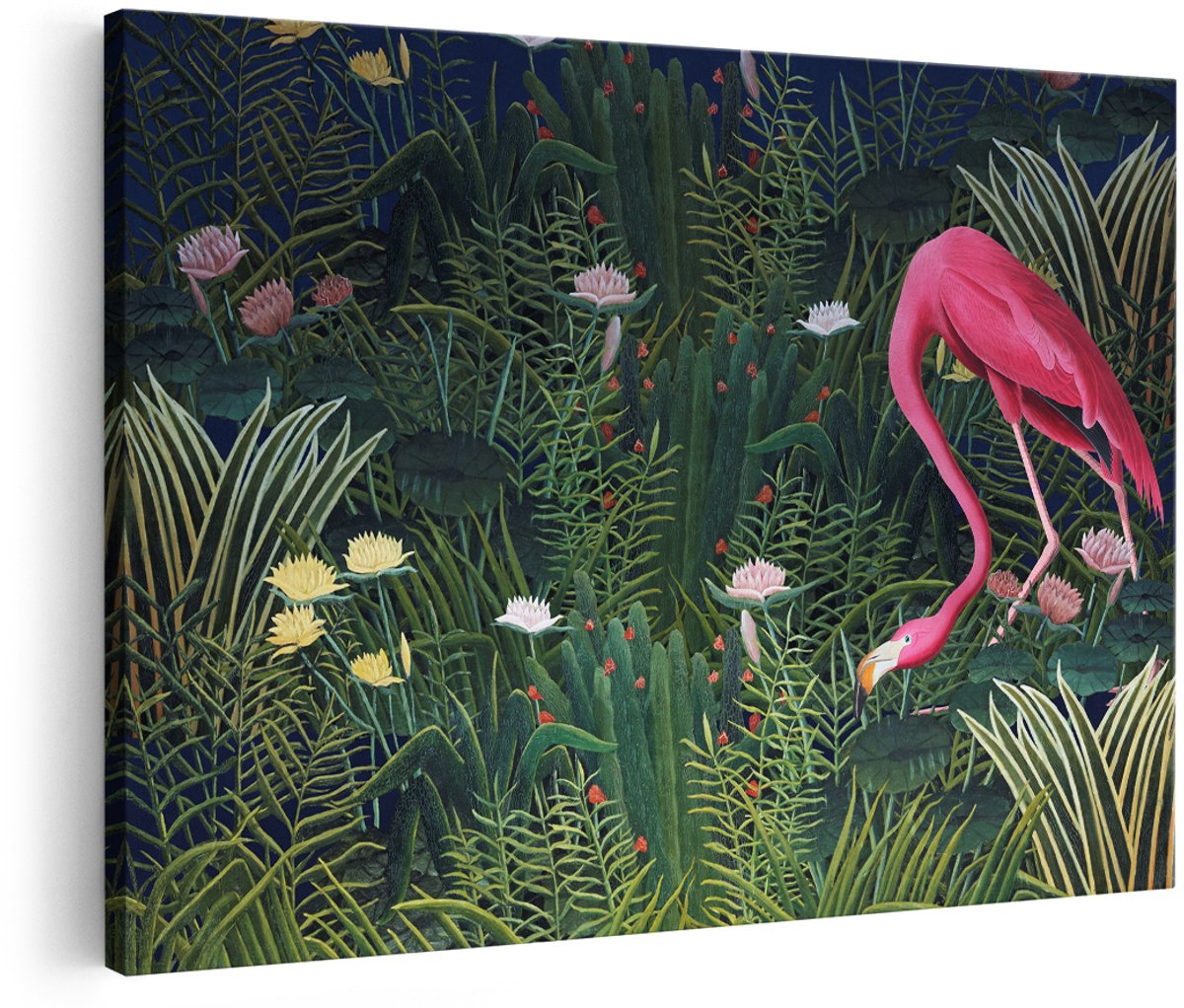 Artaza Canvas Schilderij Flamingo - 150x100 cm - Groot - Wanddecoratie Vogels - Muurdecoratie Jungle - Botanisch Schilderijen Op Canvas - Roze