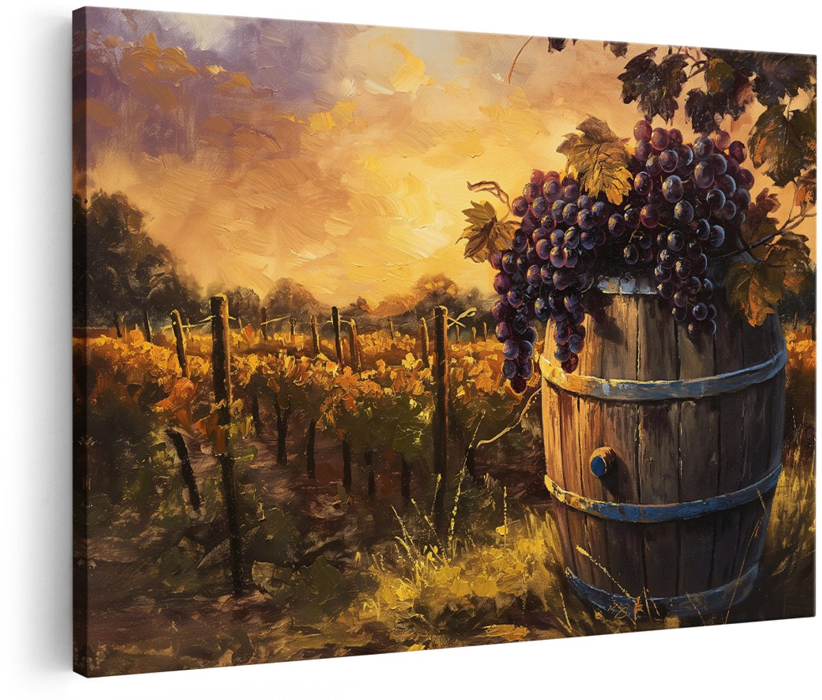 Artaza Canvas Schilderij Wijngaard - 150x100 cm - Groot - Wanddecoratie Zonsondergang Landschap - Muurdecoratie Druiven - Schilderijen Op Canvas Natuur