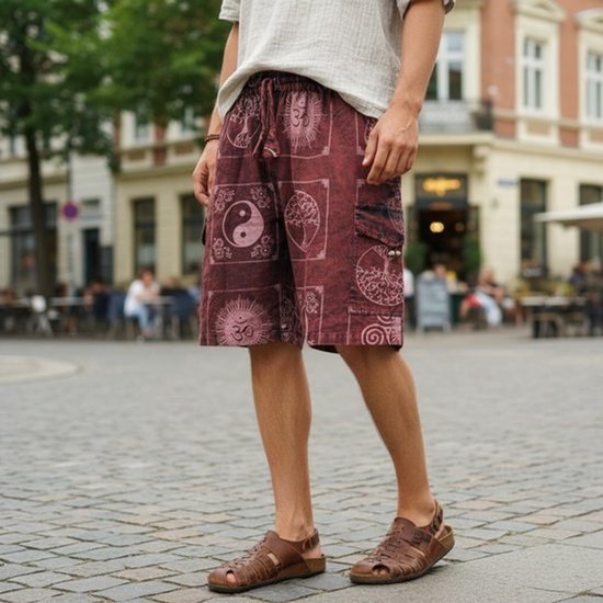 Luchtige Katoenen Yogashorts voor Heren met Elastische Tailleband - Nepalees Handwerk — afbeelding 3