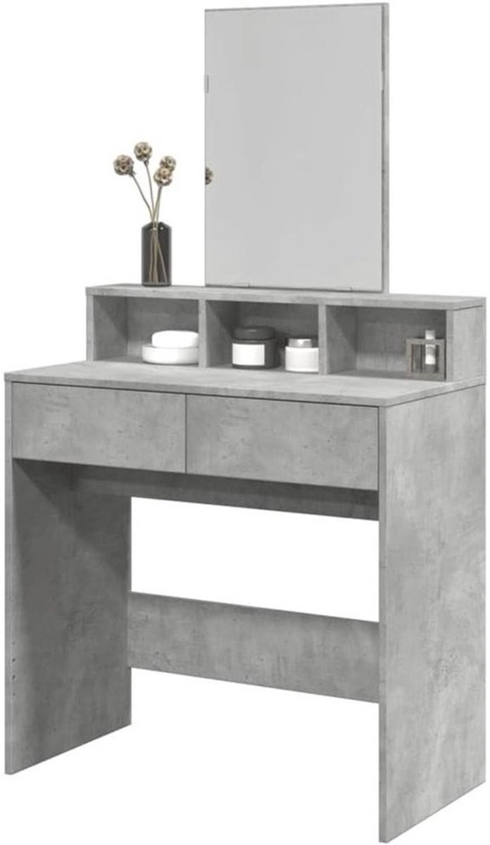 Make-uptafel - Kaptafel Dresser - Make-up Aanbrengen - Veelzijdige Opbergruimte - 80 x 41 x 144.5 cm - Betongrijs