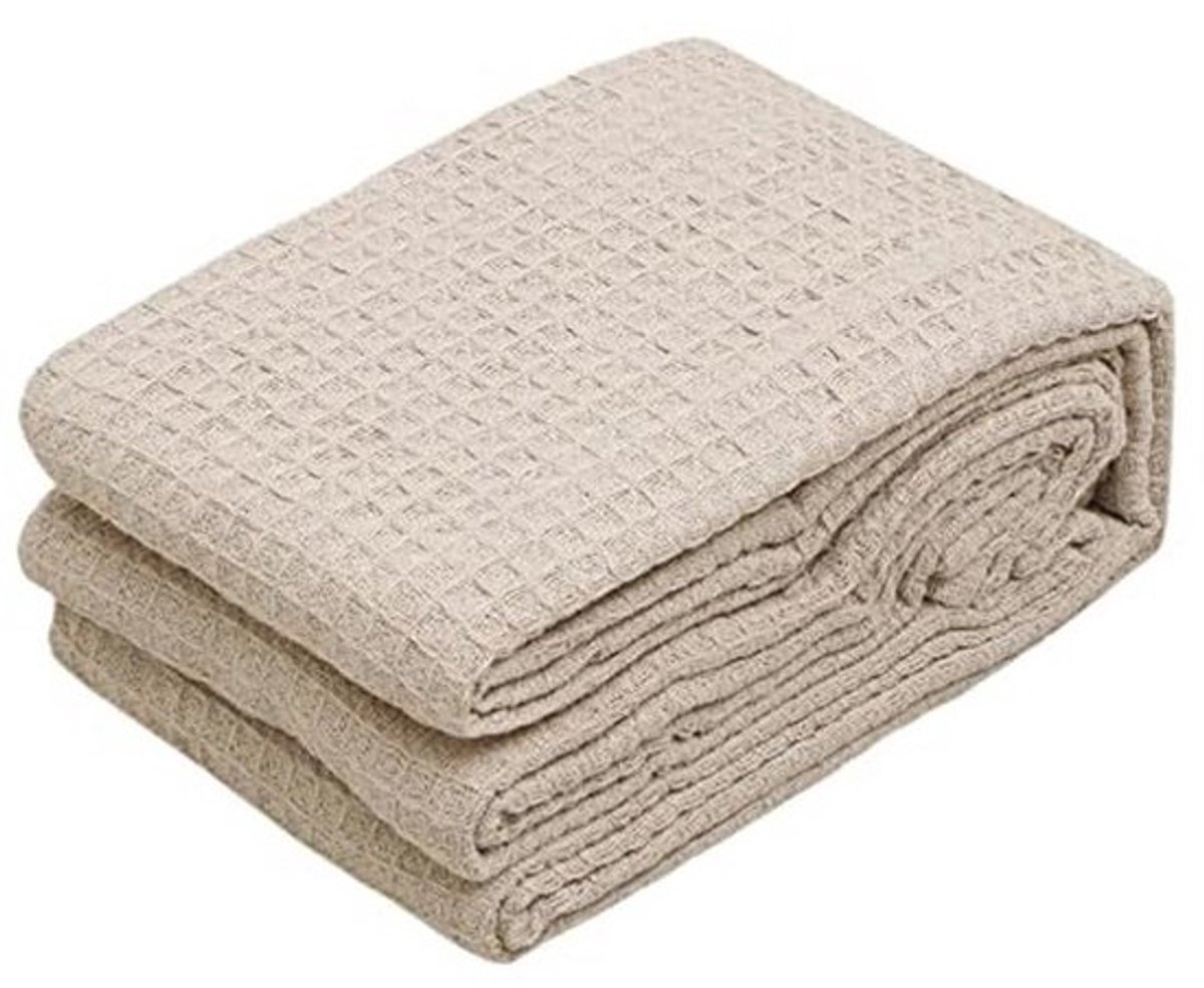 Zachte katoenen sprei 228 x 250 cm - traditioneel geweven plaid voor bed, bank en stoel - gezellig en comfortabel - taupe