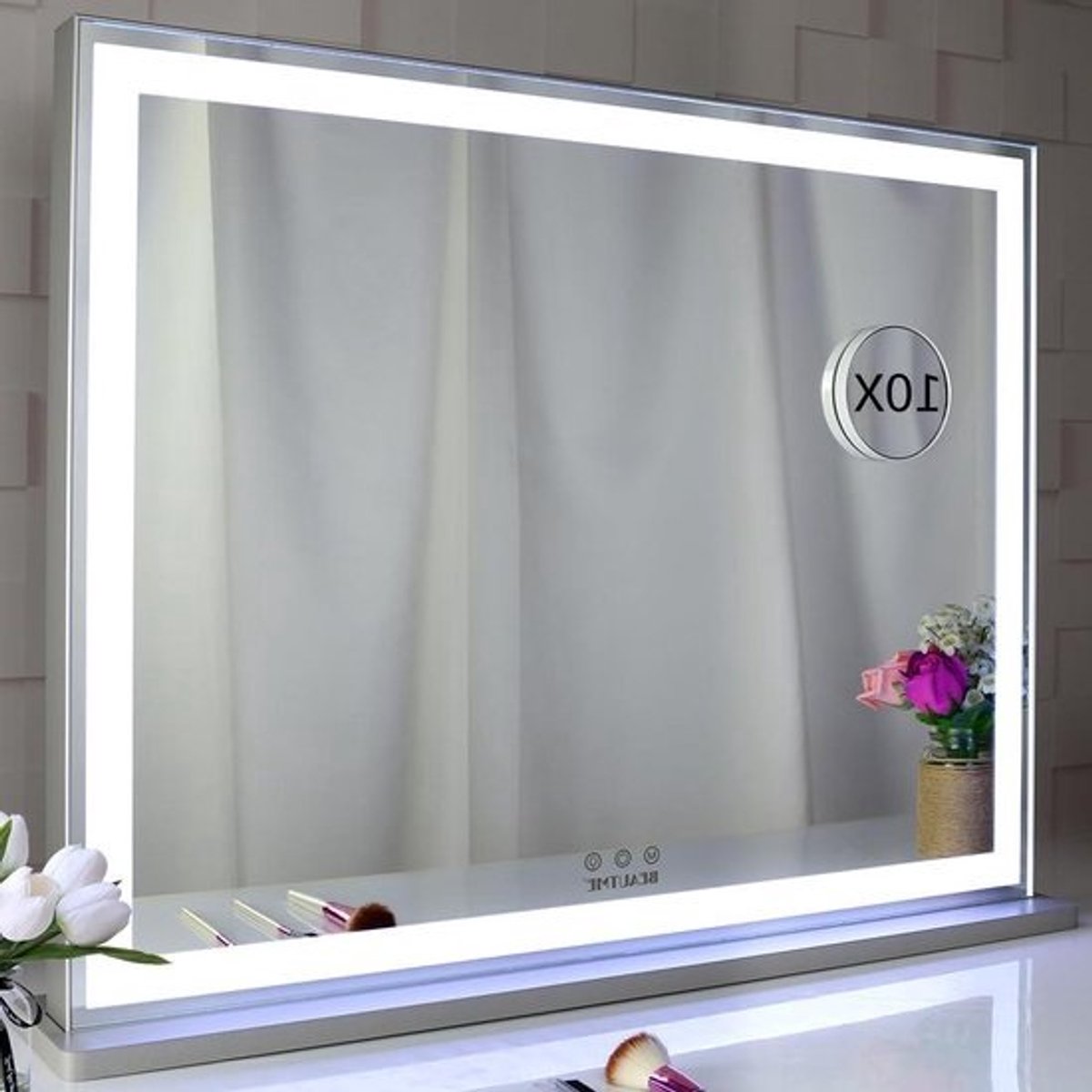 Make-upspiegel met LED-achtergrondverlichting - Hollywood-make-upspiegel voor kleedkamer en slaapkamer - 3 kleurmodi - dimmer - zilver (L283 x H225 cm)