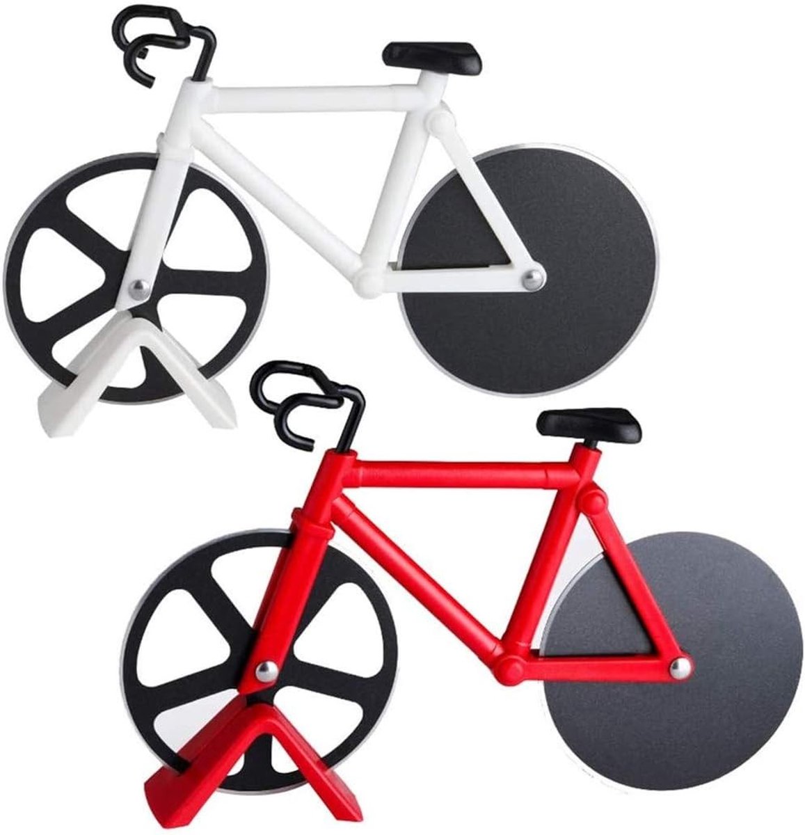 Fiets-pizzasnijder van roestvrij staal, 2 stuks, wielsnijder, bakgereedschap voor pizza en taarten