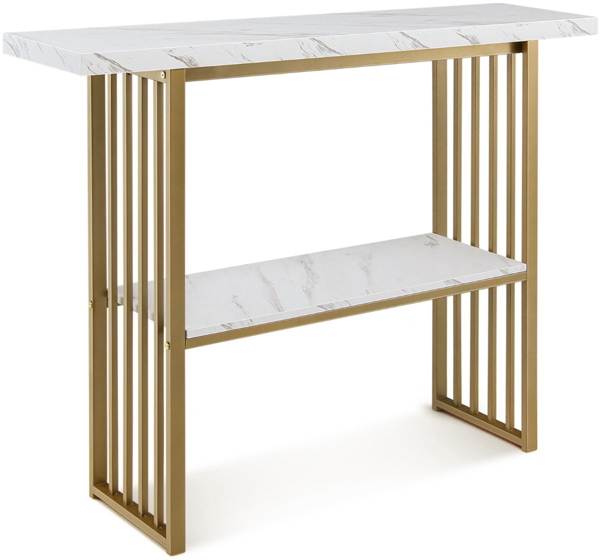 SureDeal® - Consoletafel - Niveau Marmerlook Console - Goudkleurig - 120x29,5x92,5 cm - Wit