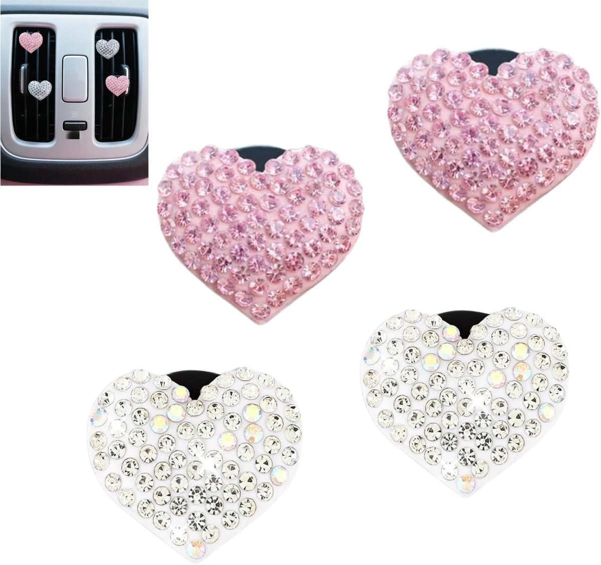 4 Stuks Hartvormige Auto Luchtverfrisser Clips, Decoratie voor Auto Interieur, Glitterende Geurclips voor Auto Accessoires, Perfect voor Vrouwen en Autoliefhebbers