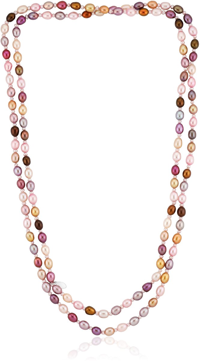 Cavill - 925 Sterling Zilveren Halsketting met Multicolor Zoetwaterparels - 132 cm Lange Elegante Parelketting voor Dames