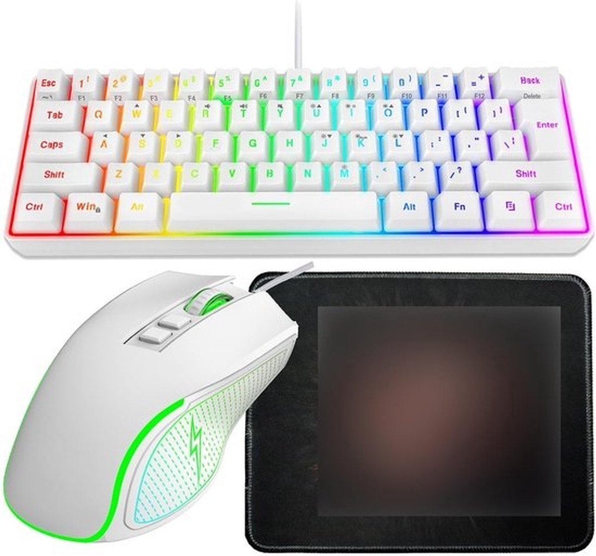 Gaming Toetsenbord Muis - Verlichte Set - PC Gaming - RGB Verlichting - Compact Formaat - Wit