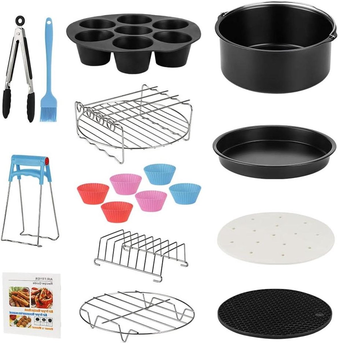 Heteluchtfriteuse Accessoireset - Airfryer Accessoires - Bakken en Grillen - 13-delige Set - 20 cm - Zwart