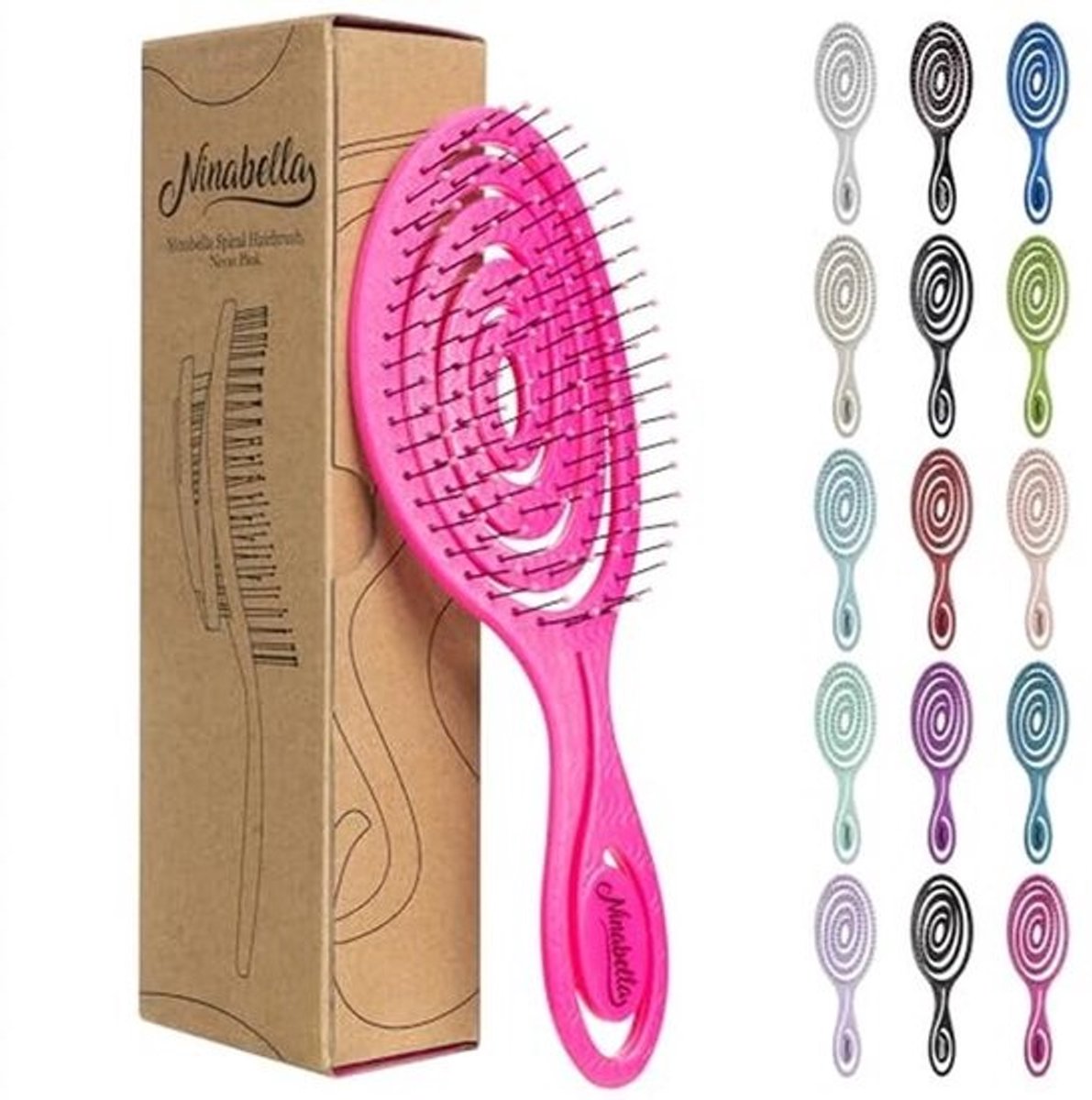 Haarborstel Anti-Klit voor Dames en Heren - Ontklitborstel Spiral - Verstevigingsborstel voor Krullen of Steil Haar - Neon Roze