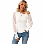 Zomer Dames Shirt Designer - Off Shoulder - Top - Wit - Kanten Mouwen