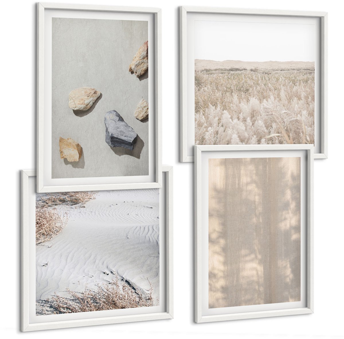 Wallfluent 4-Delige Schilderij Set - Boho-Texturen, Natuurlijke Structuren - 40 x 40 En 40 x 60 - Wanddecoratie - Moderne Interieurdecoratie - Moderne Wanddecoratie