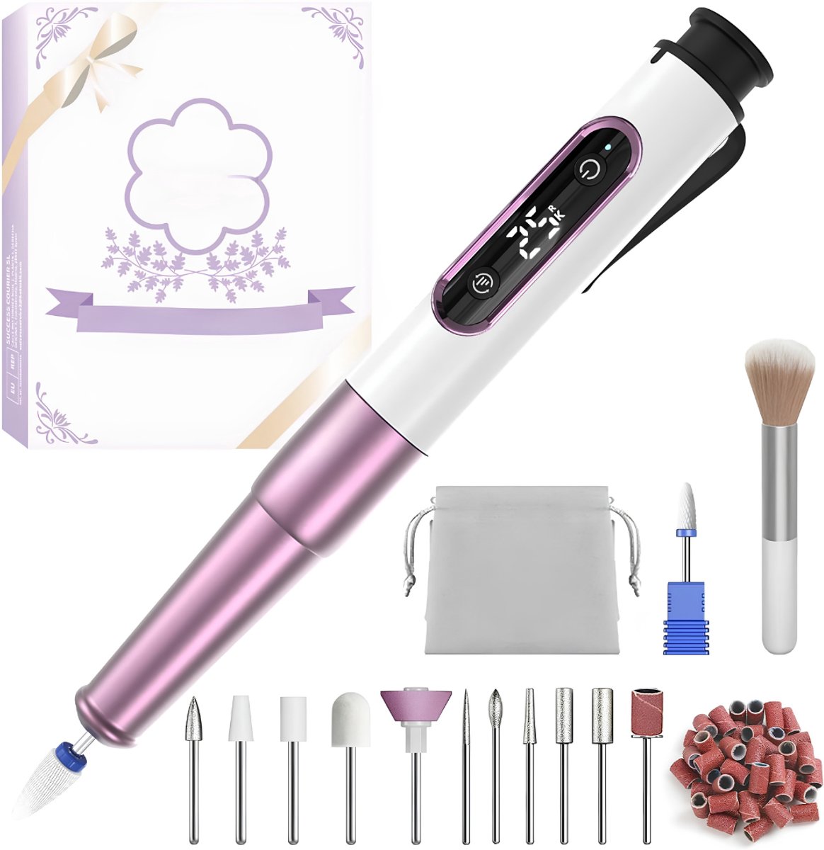 Lìon® Elektrische Pedicureset - Draagbaar en Oplaadbaar - Professionele Nagelvijl - Paars - 21cm x 21cm x 158cm